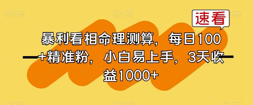 暴利看相命理测算，每日100+精准粉，小白易上手，3天收益1000+【揭秘】-闲赋网