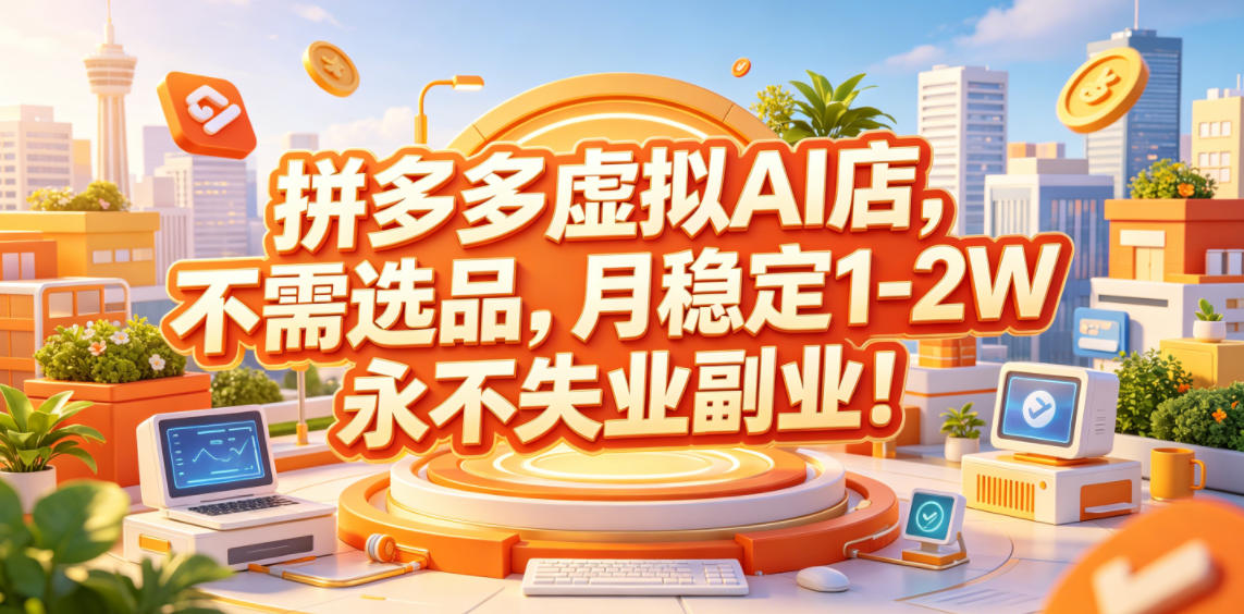 拼多多虚拟AI店，不需选品，月稳定1-2W，永不失业副业！【揭秘】-闲赋网