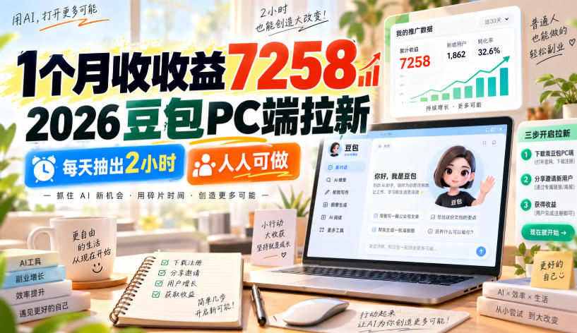 83b904d42719c183423ea421a1904cf5.jpeg 1个月收收益7258,2026豆包PC端拉新,每天抽出2小时,人人可做