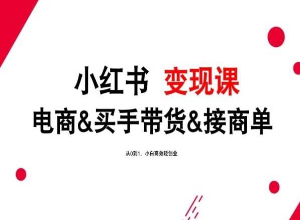 2024年最新小红书变现课，电商&买手带货&接商单，从0到1，小白高效轻创业-闲赋网