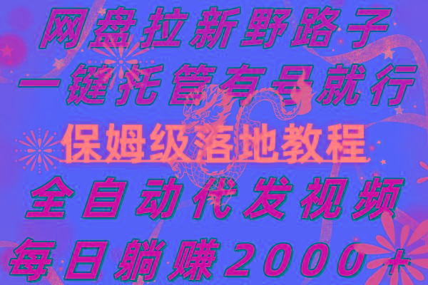 网盘拉新野路子，一键托管有号就行，全自动代发视频，每日躺赚2000＋，…-闲赋网