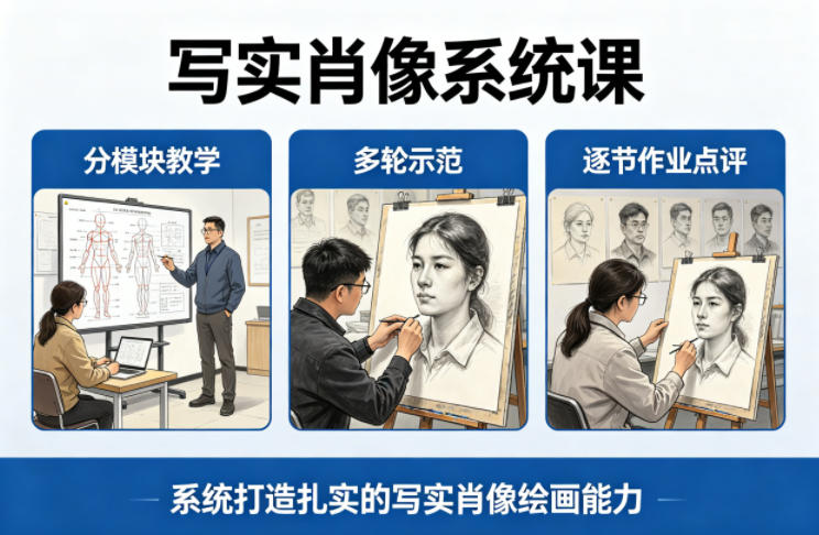 8510357e1e0d90a7ca83503e40659971.jpeg 写实肖像系统课,全程分模块教学+多轮示范+逐节作业点评,系统打造扎实的写实肖像绘画能力