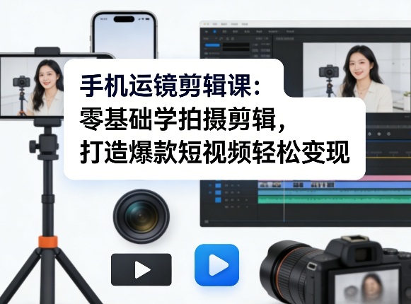 手机运镜剪辑课：零基础学拍摄剪辑，打造爆款短视频轻松变现-闲赋网