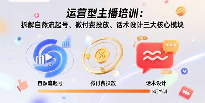 运营型主播培训：拆解自然流起号、微付费投放、话术设计三大核心模块-8月-闲赋网