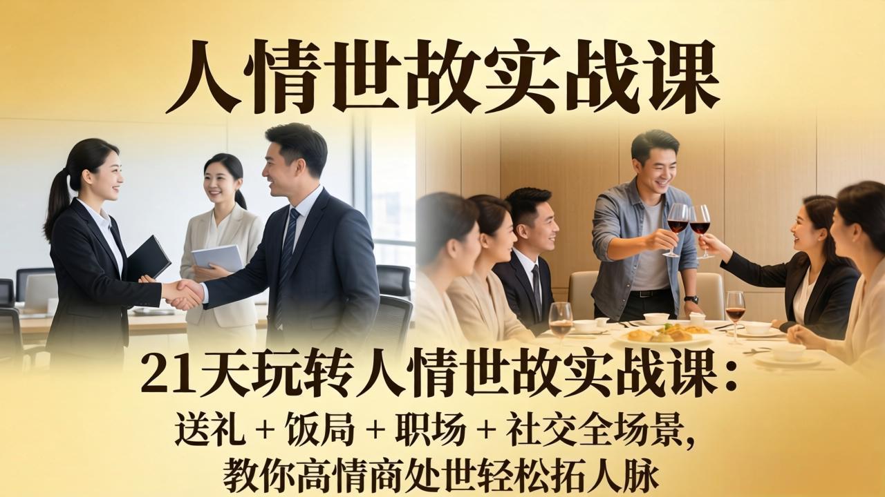 21 天玩转人情世故实战课：送礼 + 饭局 + 职场 + 社交全场景，教你高情商处世轻松拓人脉-闲赋网
