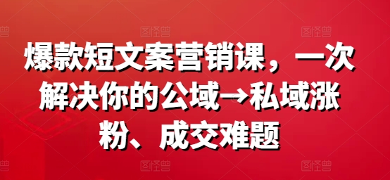 爆款短文案营销课，一次解决你的公域→私域涨粉、成交难题-闲赋网