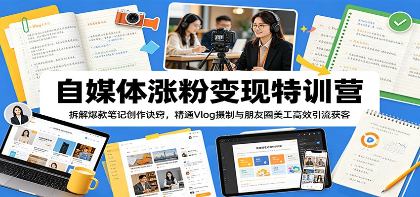自媒体涨粉变现特训营：拆解爆款笔记创作诀窍，精通Vlog摄制与朋友圈美工高效引流获客-闲赋网