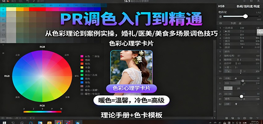PR调色入门到精通：从色彩理论到案例实操，婚礼/医美/美食多场景调色技巧-闲赋网