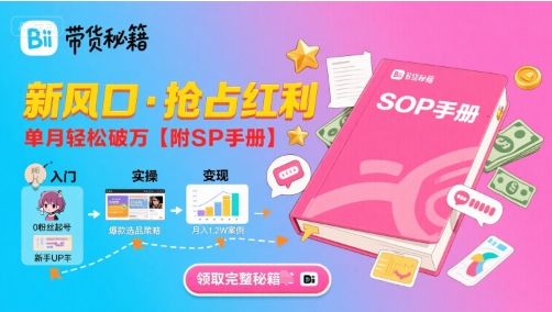 B站哔哩哔哩带货秘籍，新风口，抢占红利，单月轻松破万【附SOP手册】-闲赋网
