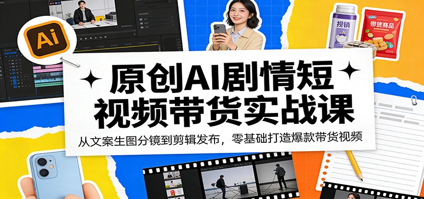 原创AI剧情短视频带货实战课：从文案生图分镜到剪辑发布，零基础打造爆款带货视频-闲赋网