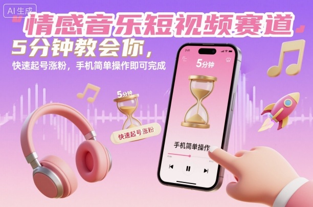 情感音乐短视频赛道，5分钟教会你，快速起号涨粉，手机简单操作即可完成-闲赋网