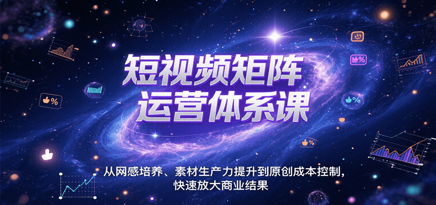 短视频矩阵运营体系课，从网感培养、素材生产力提升到原创成本控制，快速放大商业结果-闲赋网