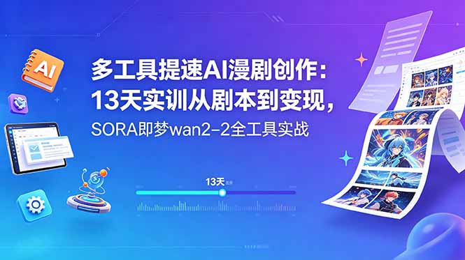 多工具提速AI漫剧创作：13天实训从剧本到变现，SORA即梦wan2-2全工具实战-闲赋网