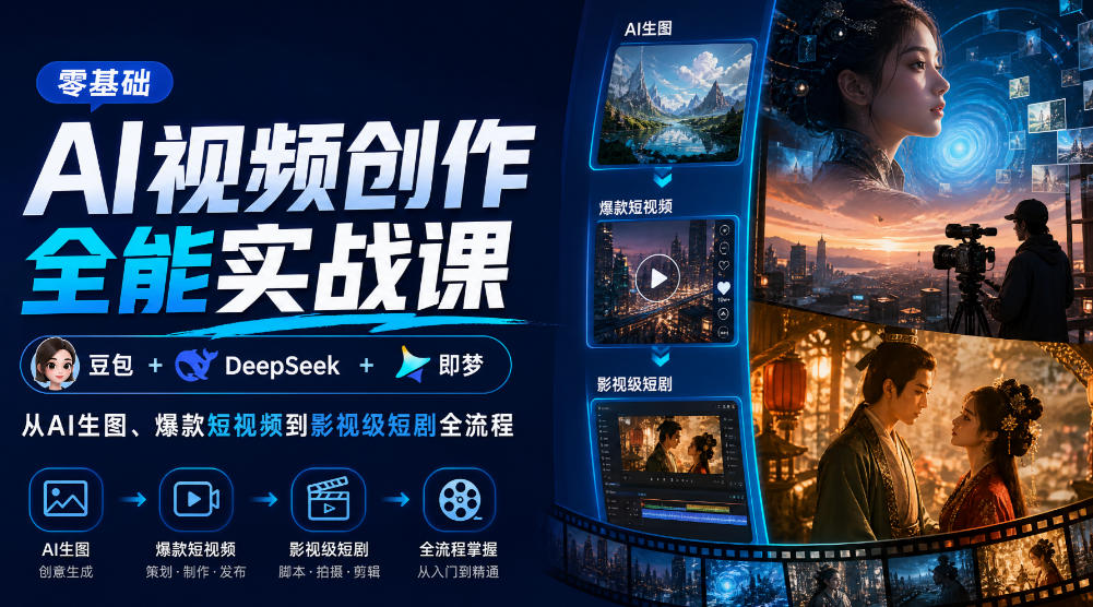 零基础AI视频创作全能实战课｜豆包+DeepSeek+即梦，从AI生图、爆款短视频到影视级短剧全流程-闲赋网