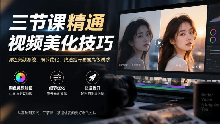 8bd1dd143147fd8f1a32fc3fdd612983.jpeg 三节课精通视频美化技巧|调色美颜滤镜,细节优化,快速提升画面高级质感