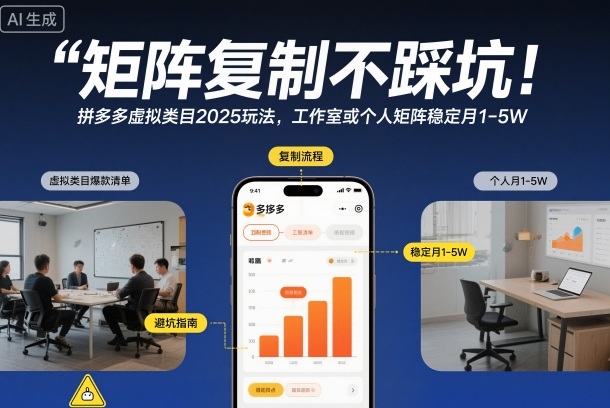 矩阵复制不踩坑！拼多多虚拟类目2025玩法，工作室或者个人矩阵稳定月1-5W【揭秘】-闲赋网