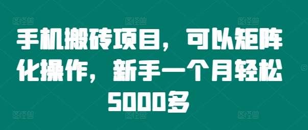 手机搬砖项目，可以矩阵化操作，新手一个月轻松5000多-闲赋网