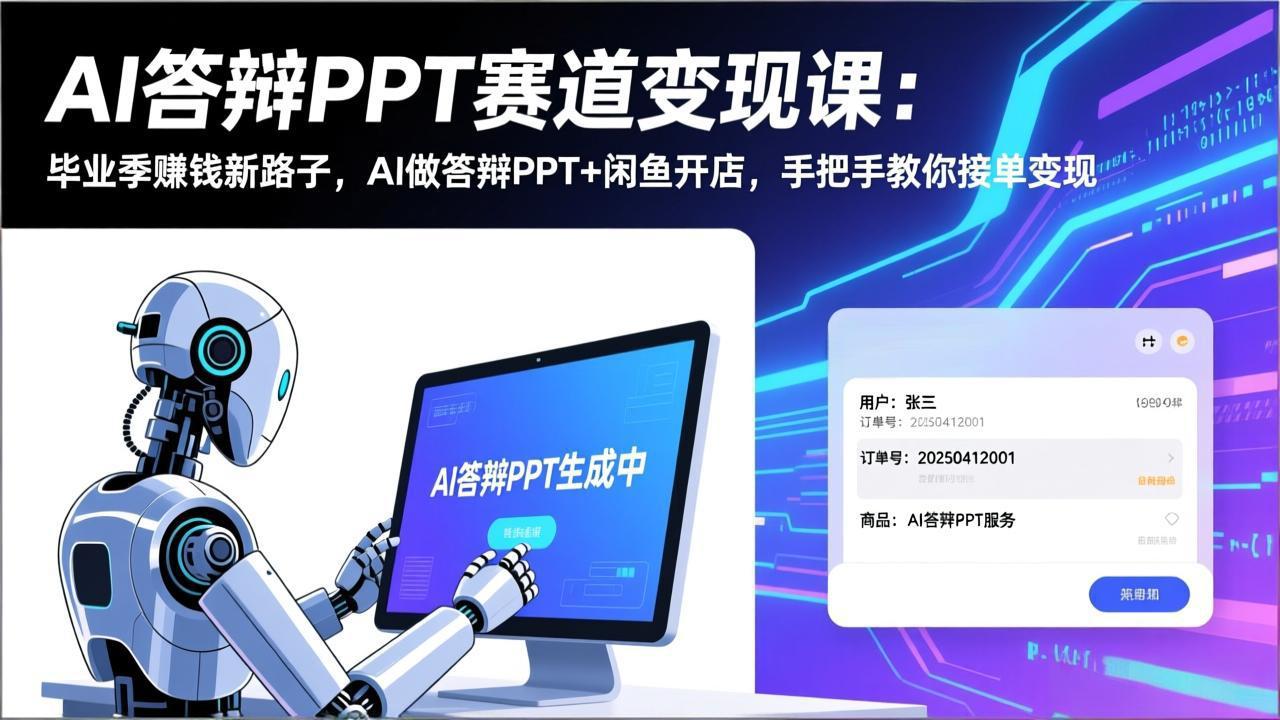 AI答辩PPT赛道变现课：毕业季赚钱新路子，AI做答辩PPT+闲鱼开店，手把手教你接单变现-闲赋网