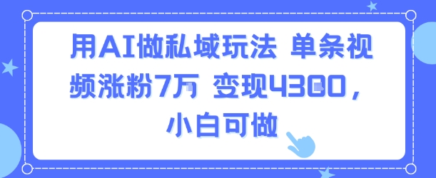 用AI做私域玩法，单条视频涨粉7W变现4.3k，小白可做-闲赋网