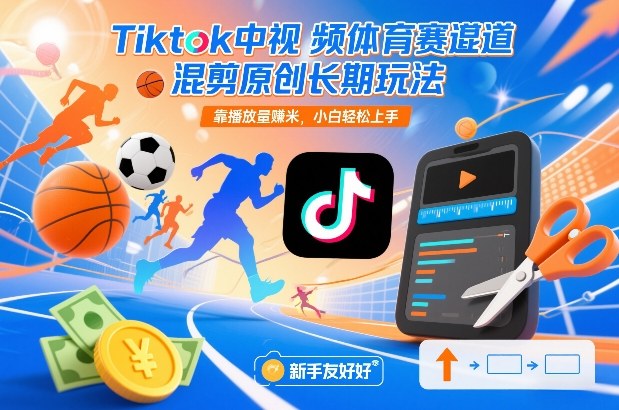 Tiktok中视频体育赛道混剪原创长期玩法，靠播放量賺米，小白轻松上手-闲赋网