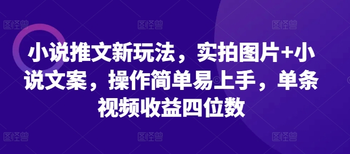 小说推文新玩法，实拍图片+小说文案，操作简单易上手，单条视频收益四位数-闲赋网