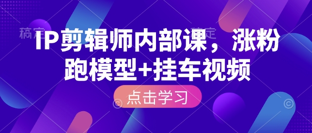 IP剪辑师内部课，涨粉跑模型+挂车视频-闲赋网
