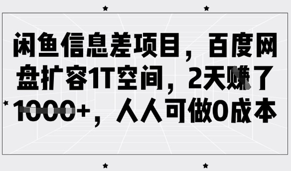 闲鱼信息差项目，百度网盘扩容1T空间，2天收益1k+，人人可做0成本-闲赋网