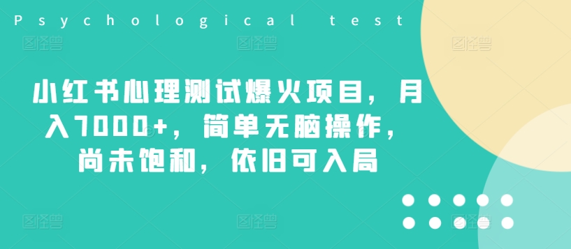 小红书心理测试爆火项目，月入7000+，简单无脑操作，尚未饱和，依旧可入局-闲赋网