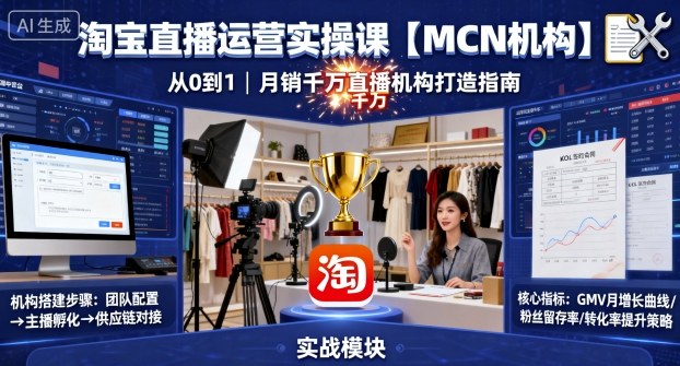 淘宝直播运营实操课【MCN机构】，从0到1做一家月销千W的直播机构-闲赋网
