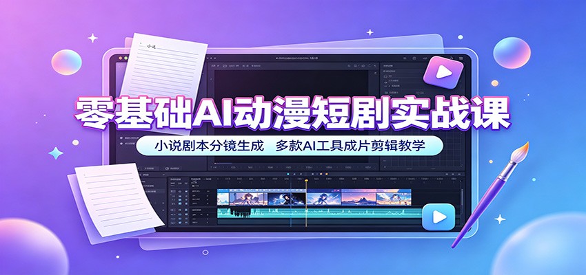 零基础AI动漫短剧实战课：小说剧本分镜生成，多款AI工具成片剪辑教学-闲赋网