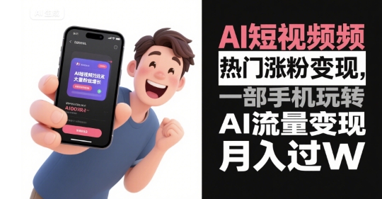 AI短视频热门涨粉变现，一部手机玩转AI流量变现，月入过W-闲赋网
