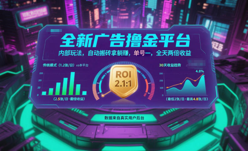 全新广告撸金平台，内部玩法，自动搬砖拿躺賺，单号一天保底2张+，全天两倍收益【揭秘】-闲赋网