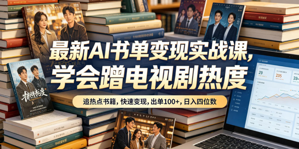 最新AI书单变现实战课，学会蹭电视剧热度，追热点书籍，快速变现，出单100+，日入四位数-闲赋网