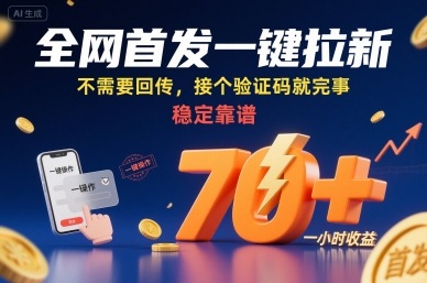 全网首发一键拉新项目，不需要回传，接个验证码就完事，稳定靠谱，一小时收益70+【揭秘】-闲赋网