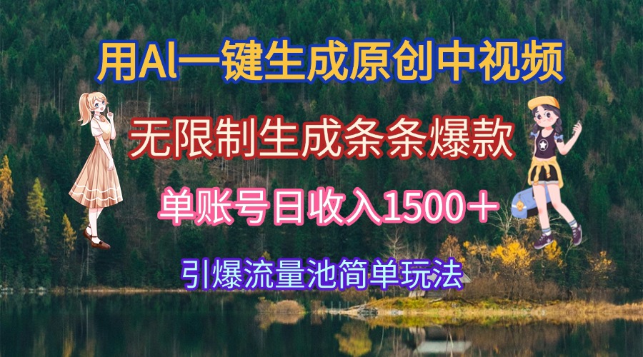 用Al一键生成原创中视频，无限制生成条条爆款，单账号日收入1500＋引爆…-闲赋网