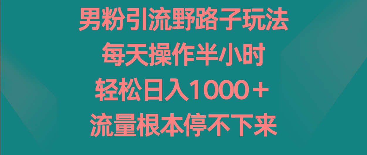 男粉引流野路子玩法，每天操作半小时轻松日入1000＋，流量根本停不下来-闲赋网