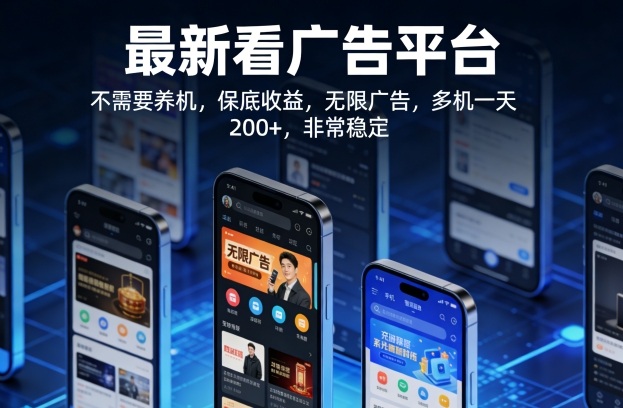 最新看广告平台，不需要养机，保底收益，无限广告，多机一天200+，非常稳定【揭秘】-闲赋网