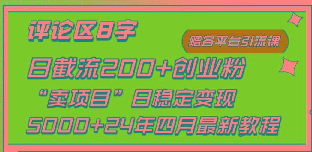 (9851期)评论区8字日载流200+创业粉  日稳定变现5000+24年四月最新教程！-闲赋网
