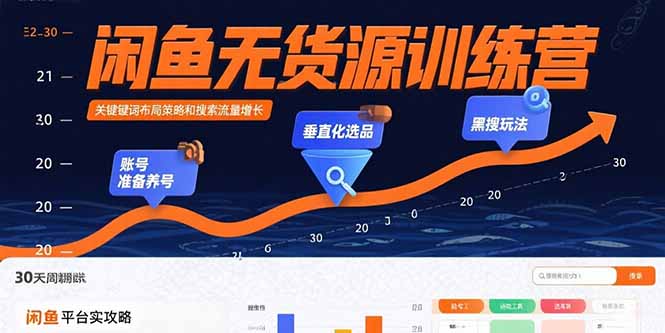 闲鱼无货源训练营：账号准备养号/垂直化选品/黑搜玩法，0基础30天盈利指南-闲赋网