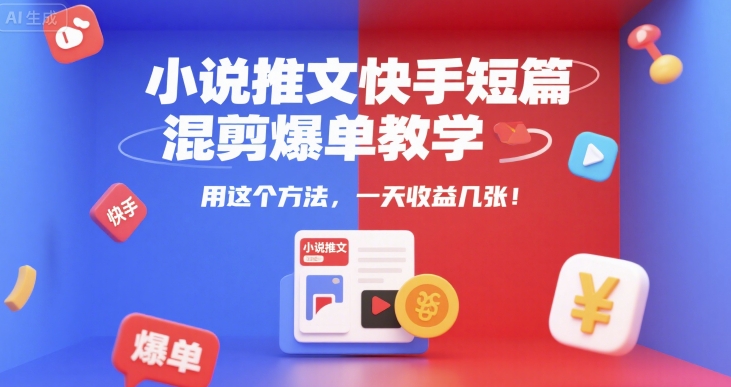小说推文快手短篇混剪爆单教学，用这个方法，一天收益几张-闲赋网