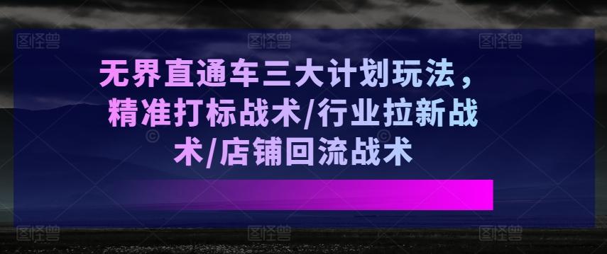 无界直通车三大计划玩法，精准打标战术/行业拉新战术/店铺回流战术-闲赋网