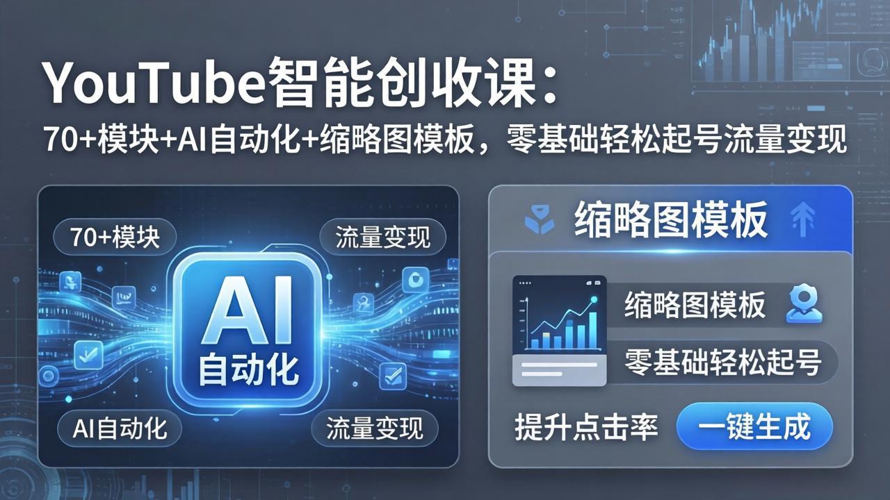 9798840b5c69389f41a3f8e0737e5512.jpeg YouTube智能创收课:70+模块+AI自动化+缩略图模板,零基础轻松起号流量变现