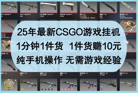 25年最新CSGO游戏挂G，1分钟1件货，1件货挣10元，纯手机操作，无需游戏经验【揭秘】-闲赋网