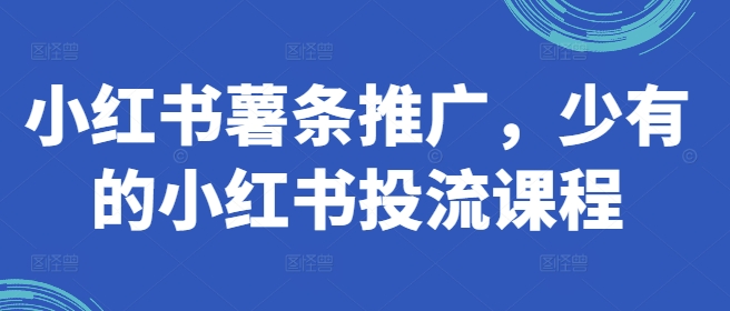 小红书薯条推广，少有的小红书投流课程-闲赋网