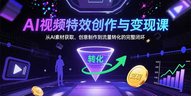AI视频特效创作与变现课：从AI素材获取、创意制作到流量转化的完整闭环-闲赋网