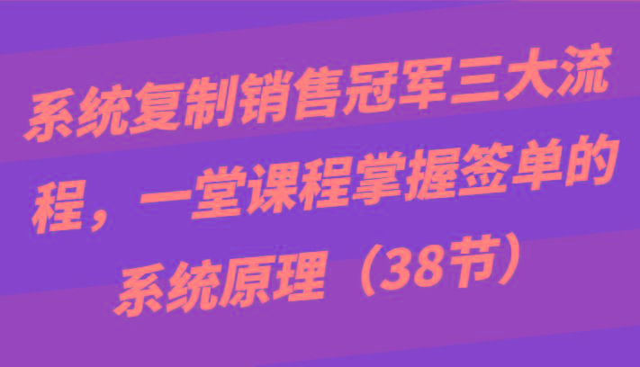 系统复制销售冠军三大流程，一堂课程掌握签单的系统原理(38节)-闲赋网