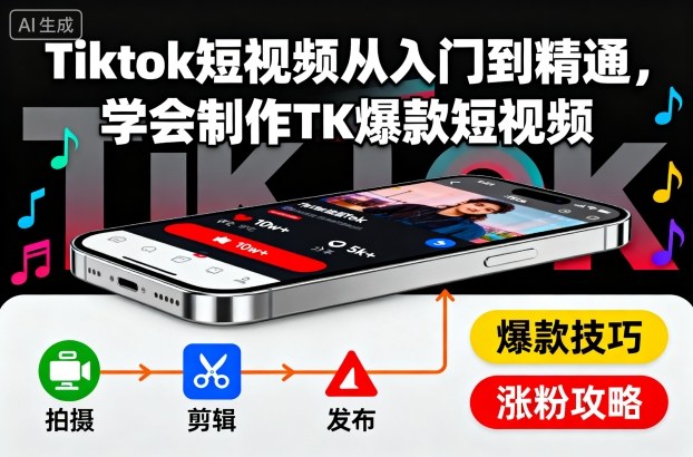 Tiktok短视频从入门到精通，学会制作TK爆款短视频-闲赋网