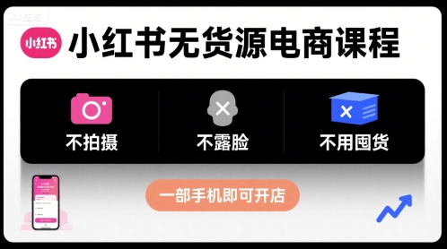 小红书无货源电商课程，不拍摄不露脸不用囤货，一部手机即可开店-闲赋网