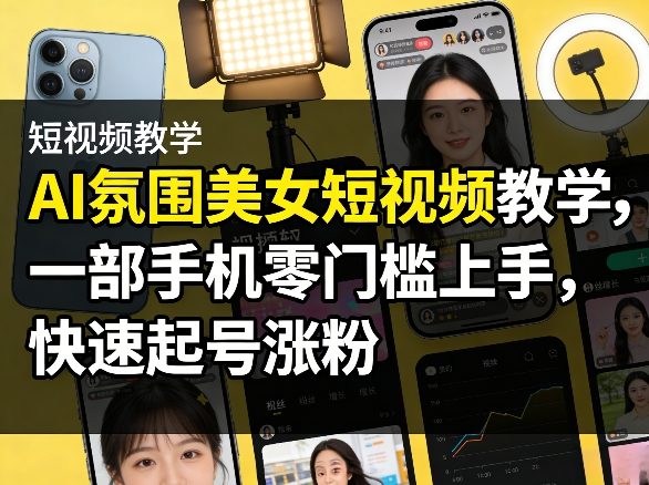 AI氛围美女短视频教学，一部手机零门槛上手，快速起号涨粉-闲赋网