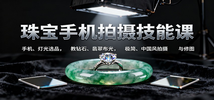 珠宝手机拍摄技能课:手机、 灯光选品，教钻石、翡翠布光，极简、中国风拍摄与修图-闲赋网